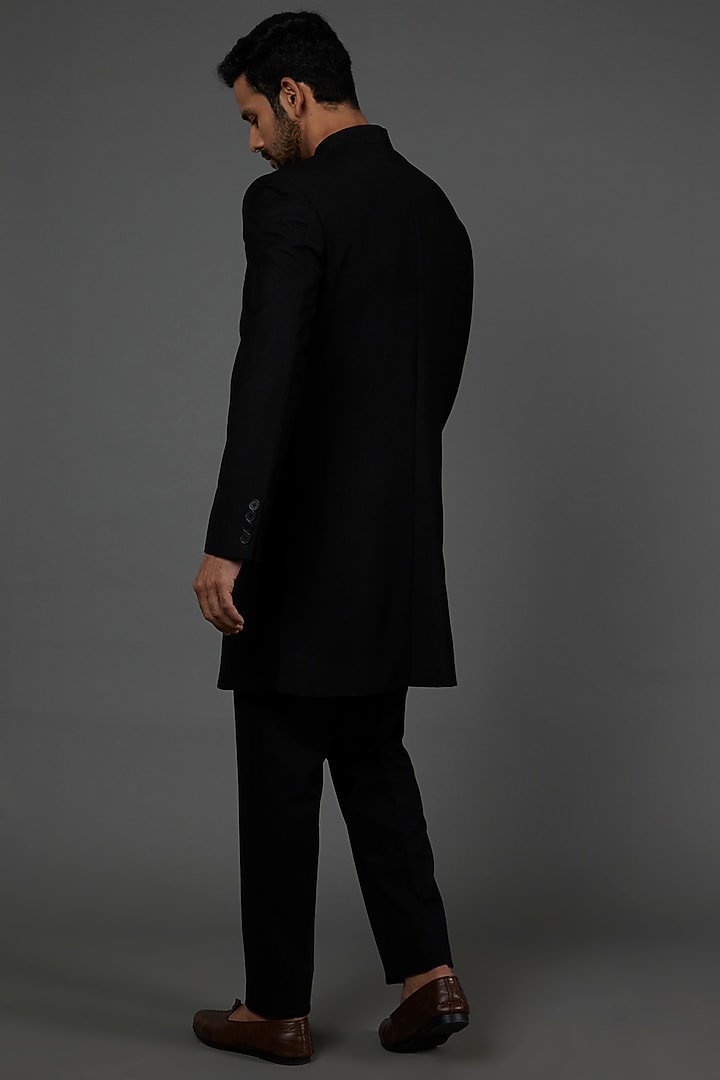 Black Embroidered Wedding Indowestern Jacket Set by attire by kunal & Sid j at Pernia's Pop Up Shop