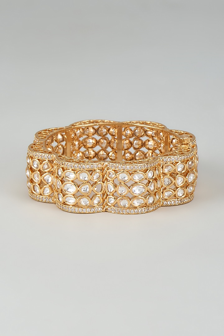 Gold Finish Kundan Polki & Cubic Zirconia Kada by Akulya Jewels at Pernia's Pop Up Shop