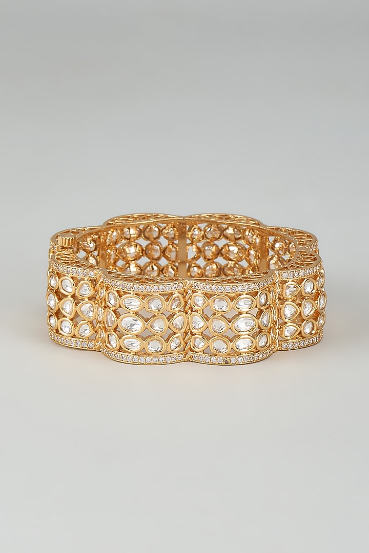 Gold Finish Kundan Polki & Cubic Zirconia Kada by Akulya Jewels at Pernia's Pop Up Shop
