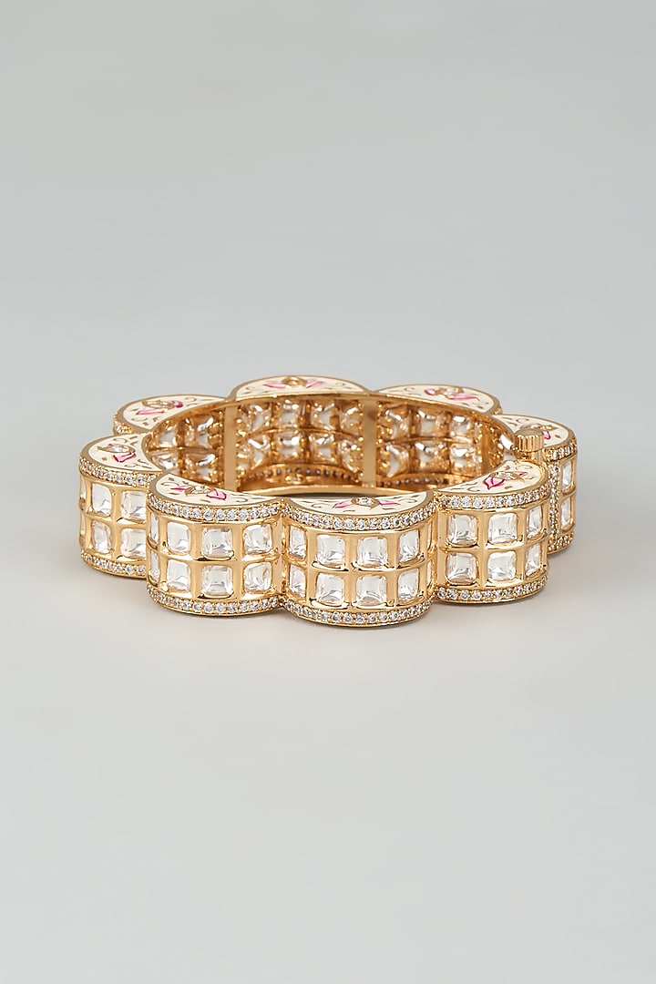Gold Finish Kundan Polki & Cubic Zirconia Kada by Akulya Jewels at Pernia's Pop Up Shop