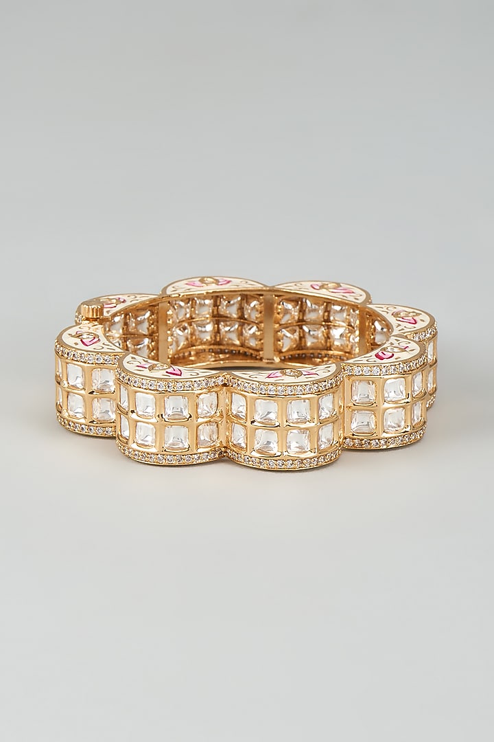 Gold Finish Kundan Polki & Cubic Zirconia Kada by Akulya Jewels at Pernia's Pop Up Shop