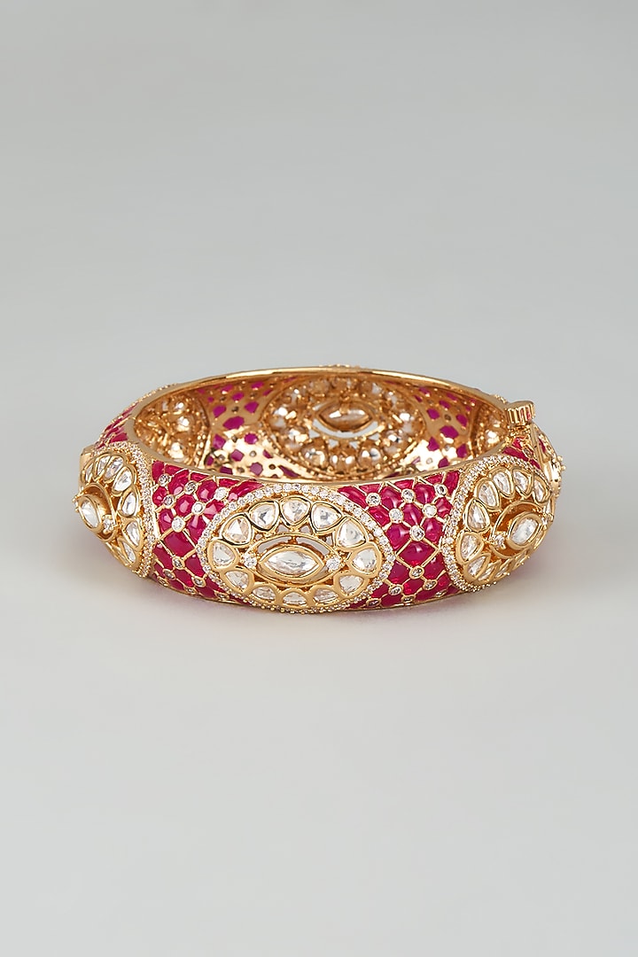 Gold Finish Kundan Polki Meenakari Kada by Akulya Jewels at Pernia's Pop Up Shop
