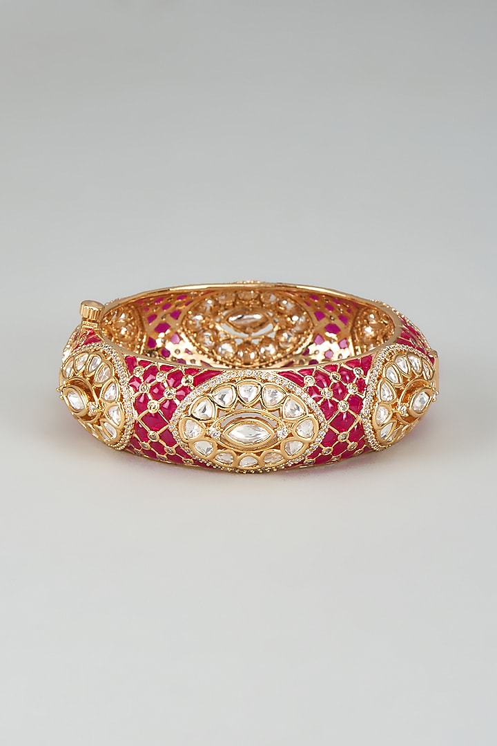 Gold Finish Kundan Polki Meenakari Kada by Akulya Jewels at Pernia's Pop Up Shop
