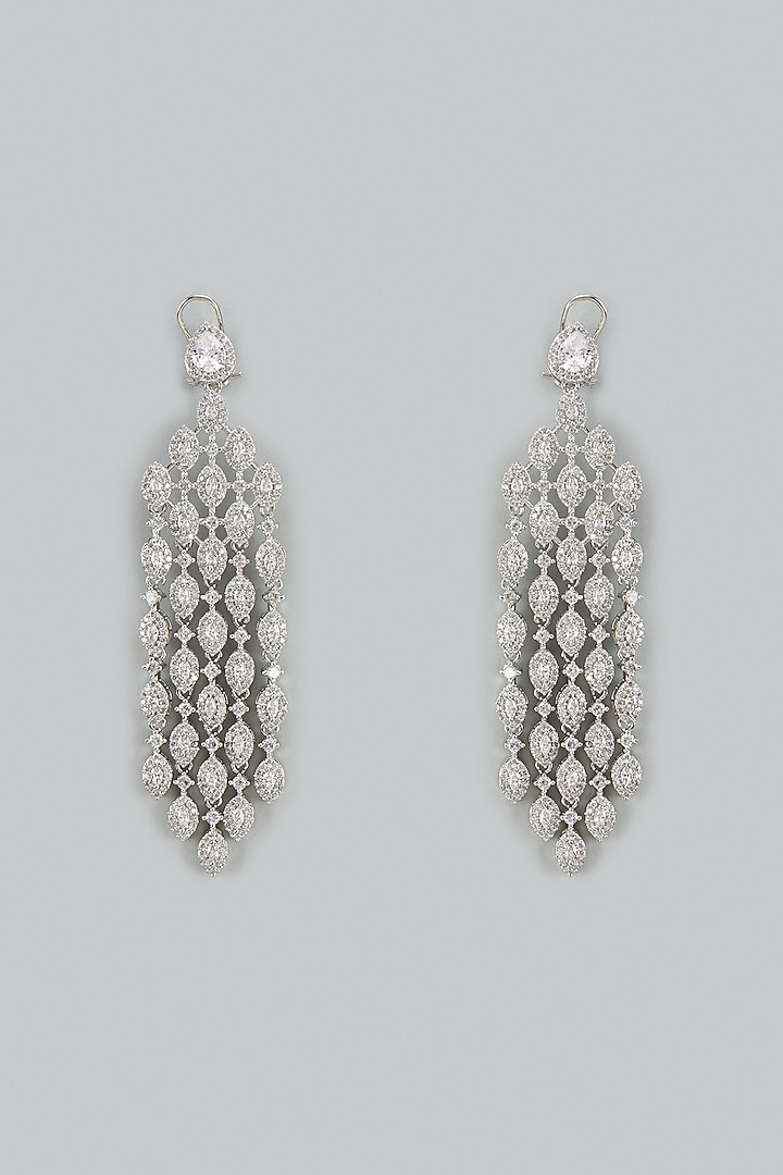 White Finish Cubic Zirconia Dangler Earrings by Akulya Jewels at Pernia's Pop Up Shop