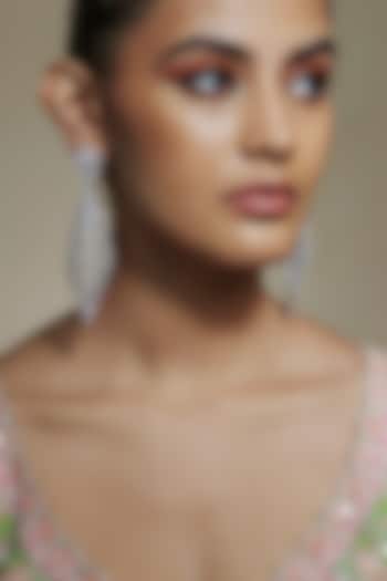 White Finish Cubic Zirconia Jaal Dangler Earrings by Akulya Jewels at Pernia's Pop Up Shop