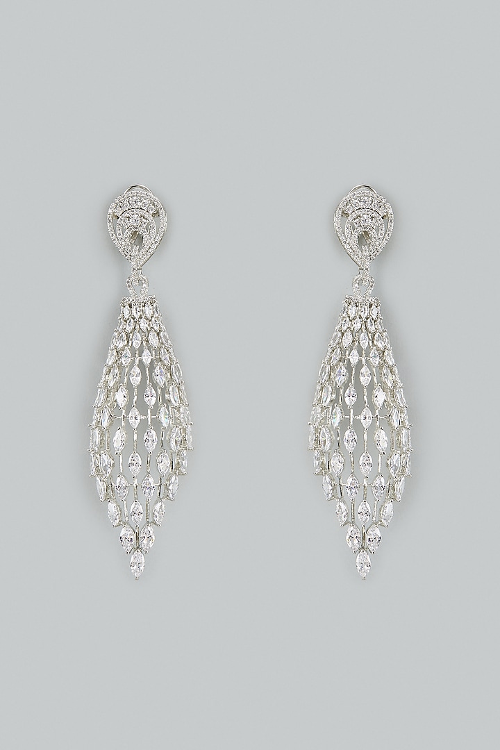 White Finish Cubic Zirconia Jaal Dangler Earrings by Akulya Jewels at Pernia's Pop Up Shop