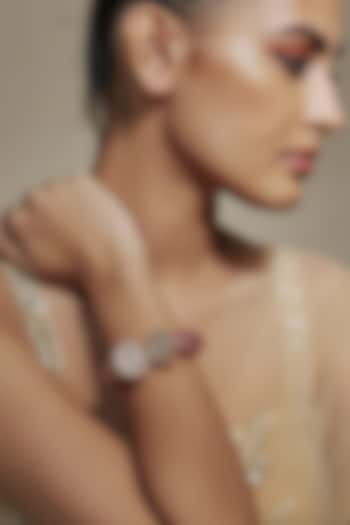 Gold Finish Kundan Polki & Cubic Zirconia Red Meenakari Kada by Akulya Jewels at Pernia's Pop Up Shop