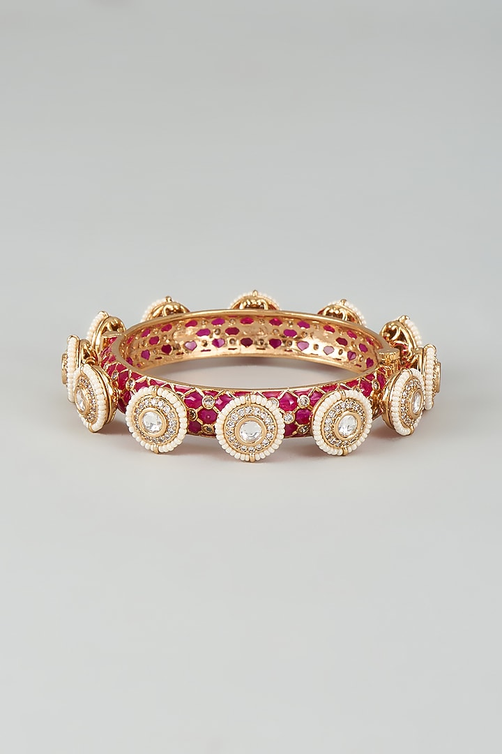Gold Finish Kundan Polki Red Meenakari Pacheli Bangles by Akulya Jewels at Pernia's Pop Up Shop