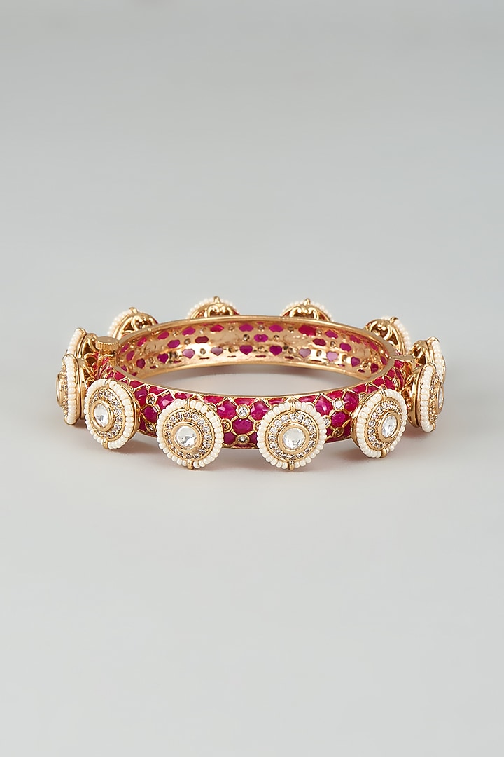 Gold Finish Kundan Polki Red Meenakari Pacheli Bangles by Akulya Jewels at Pernia's Pop Up Shop