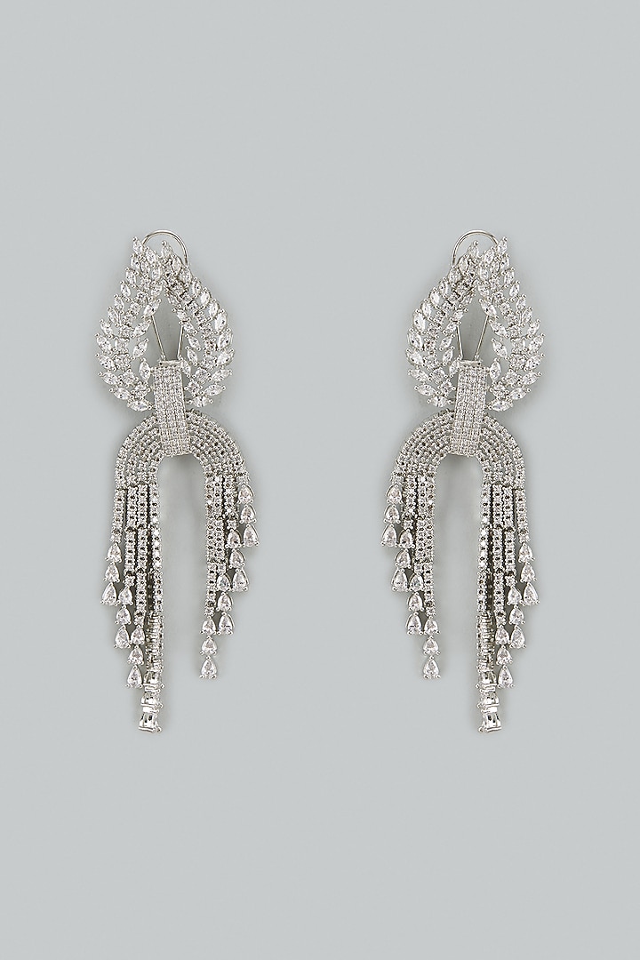 White Finish Cubic Zirconia Dangler Earrings by Akulya Jewels at Pernia's Pop Up Shop