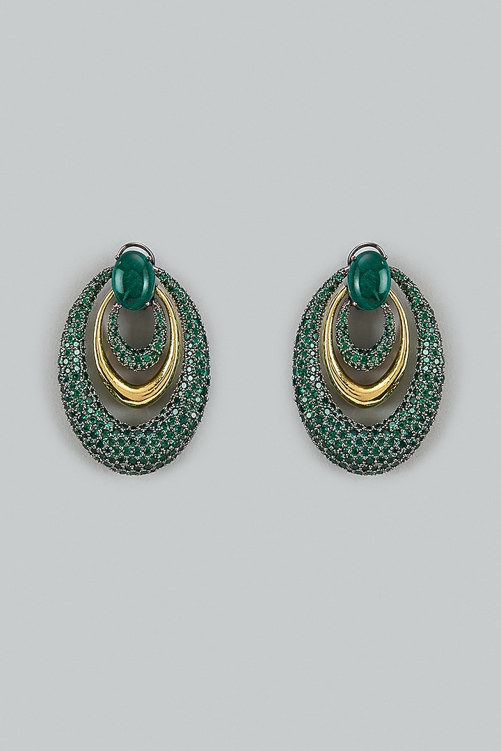Gold Finish Green Cubic Zirconia & Emerald Doublet Dangler Earrings by Akulya Jewels at Pernia's Pop Up Shop
