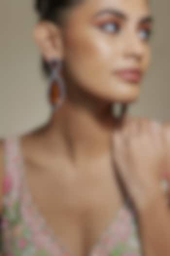 Black Rhodium Finish Baltic Amber Colored Doublet Stone Dangler Earrings by Akulya Jewels at Pernia's Pop Up Shop