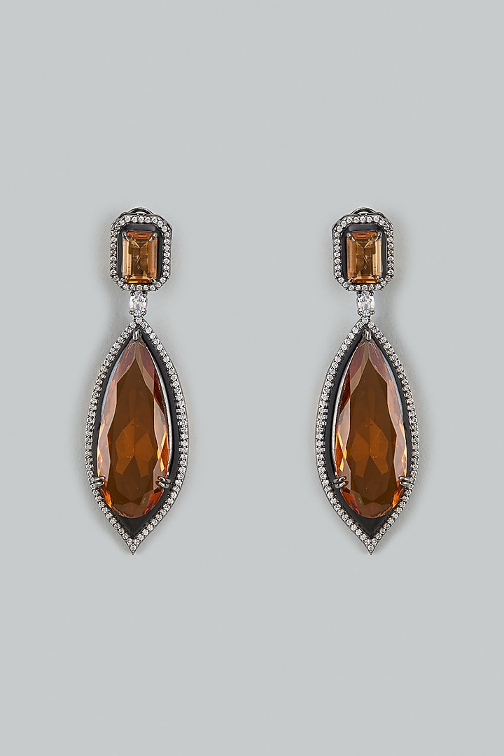 Black Rhodium Finish Baltic Amber Colored Doublet Stone Dangler Earrings by Akulya Jewels at Pernia's Pop Up Shop