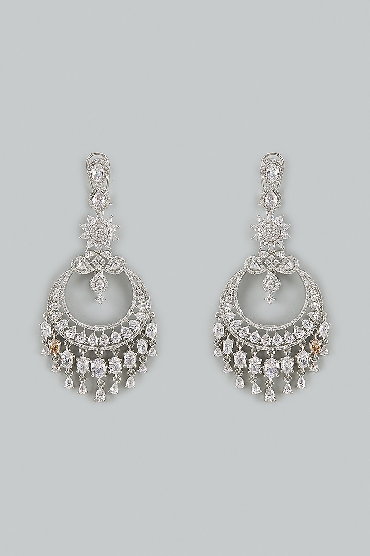 White Finish Cubic Zirconia Dangler Earrings by Akulya Jewels at Pernia's Pop Up Shop