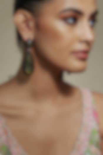 Black Rhodium Finish Labradorite Enameled Dangler Earrings by Akulya Jewels at Pernia's Pop Up Shop
