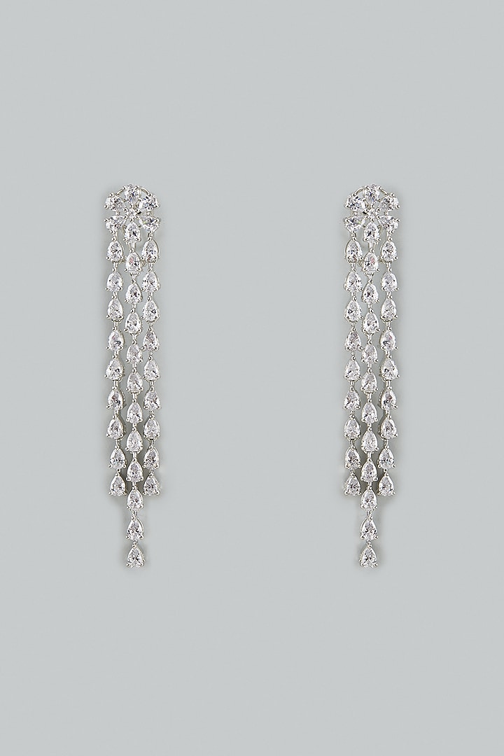White Finish Tear-Drop Cut Cubic Zirconia Floral Dangler Earrings by Akulya Jewels at Pernia's Pop Up Shop