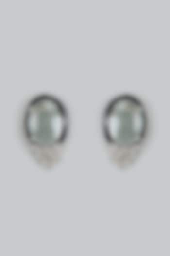White Finish Cubic Zirconia & Silver Stone Stud Earrings by Akulya Jewels at Pernia's Pop Up Shop