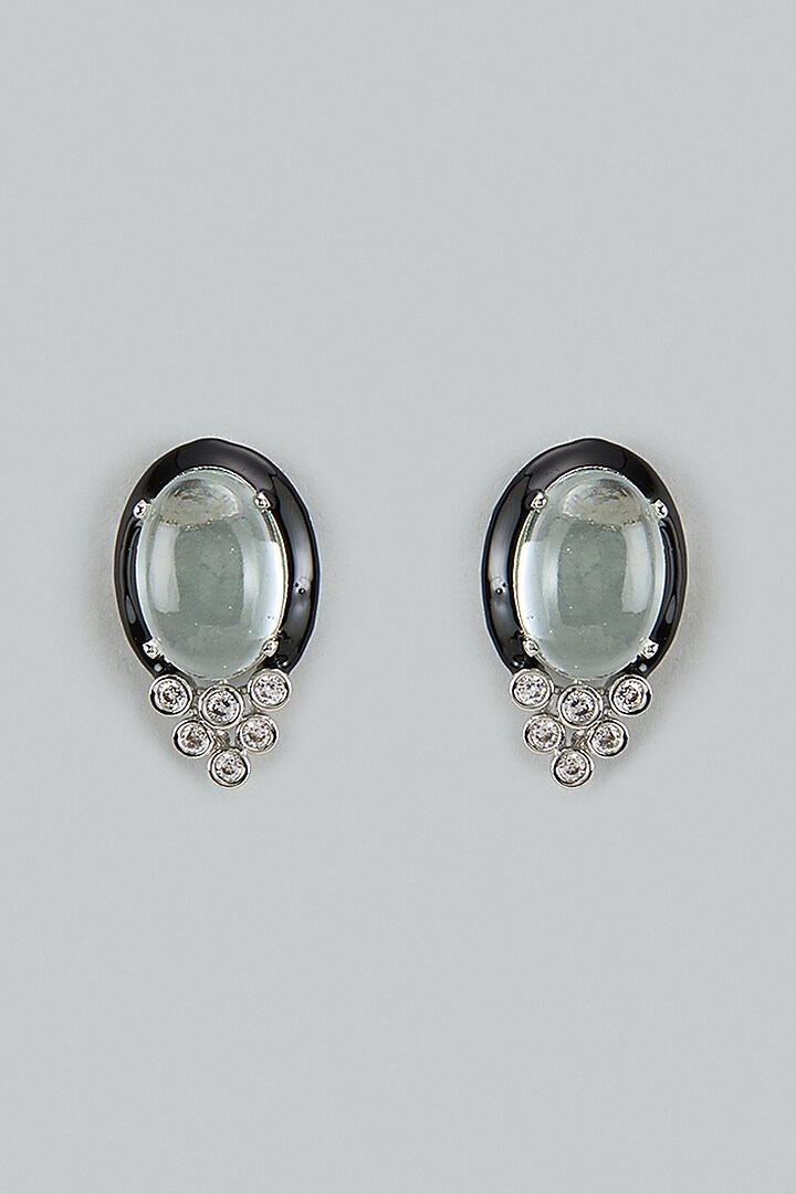 White Finish Cubic Zirconia & Silver Stone Stud Earrings by Akulya Jewels at Pernia's Pop Up Shop