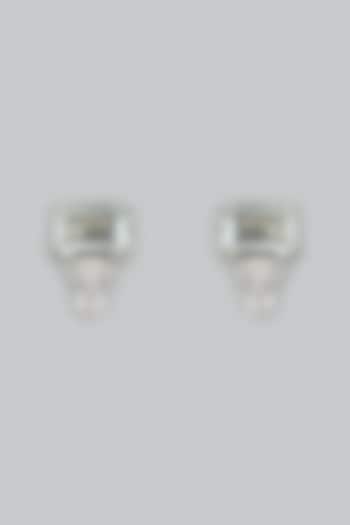 White Finish Cubic Zirconia & Aqua Stone Stud Earrings by Akulya Jewels at Pernia's Pop Up Shop