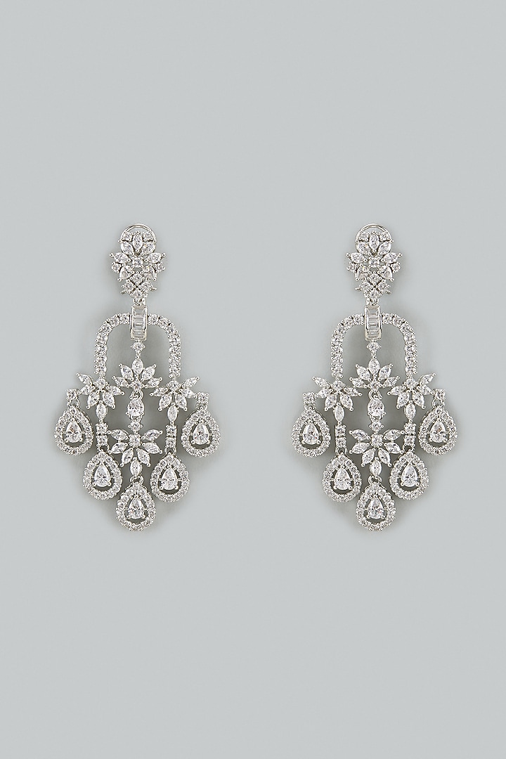 White Finish Cubic Zirconia Dangler Earrings by Akulya Jewels at Pernia's Pop Up Shop