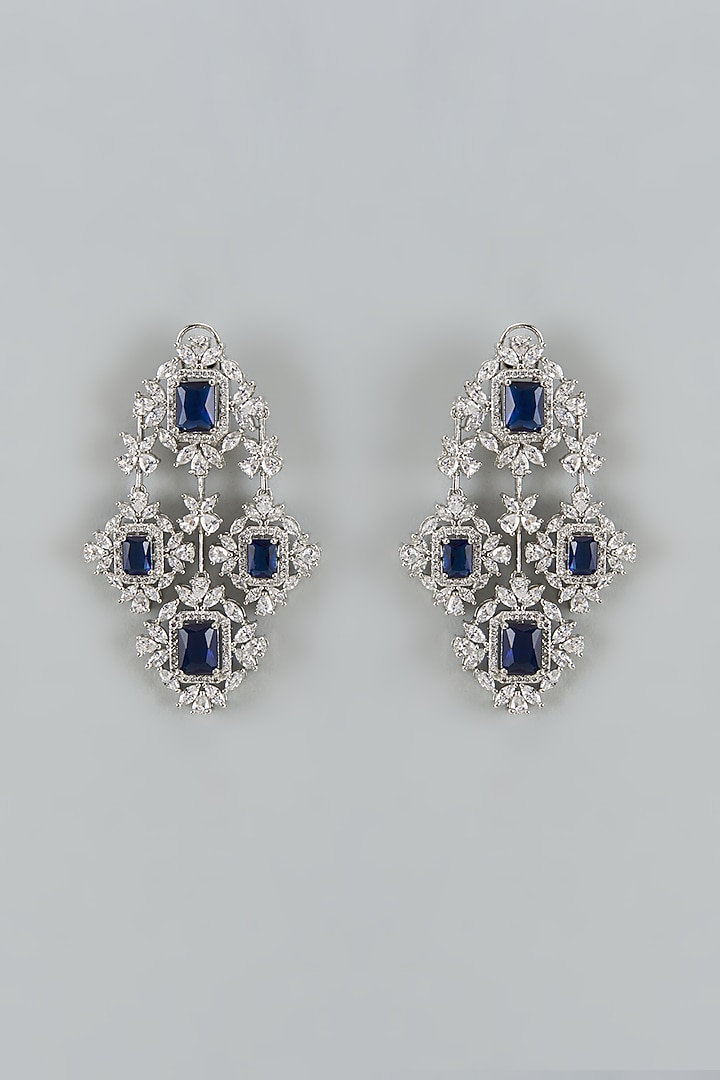 White Finish Cubic Zirconia Dangler Earrings by Akulya Jewels at Pernia's Pop Up Shop