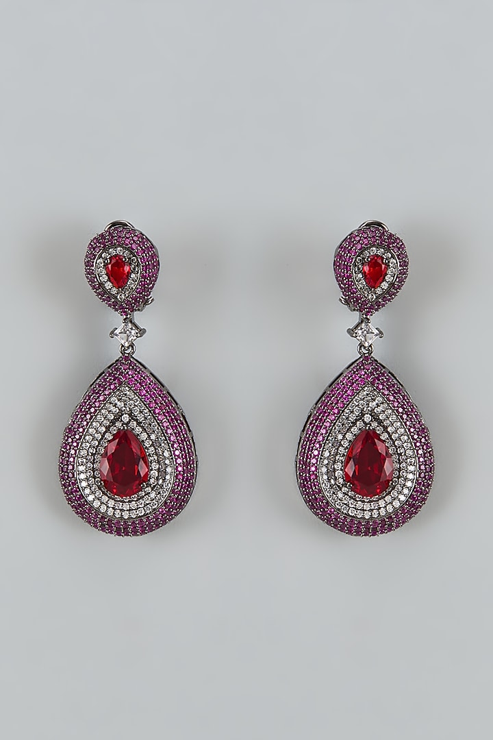 White Finish Cubic Zirconia Dangler Earrings by Akulya Jewels at Pernia's Pop Up Shop