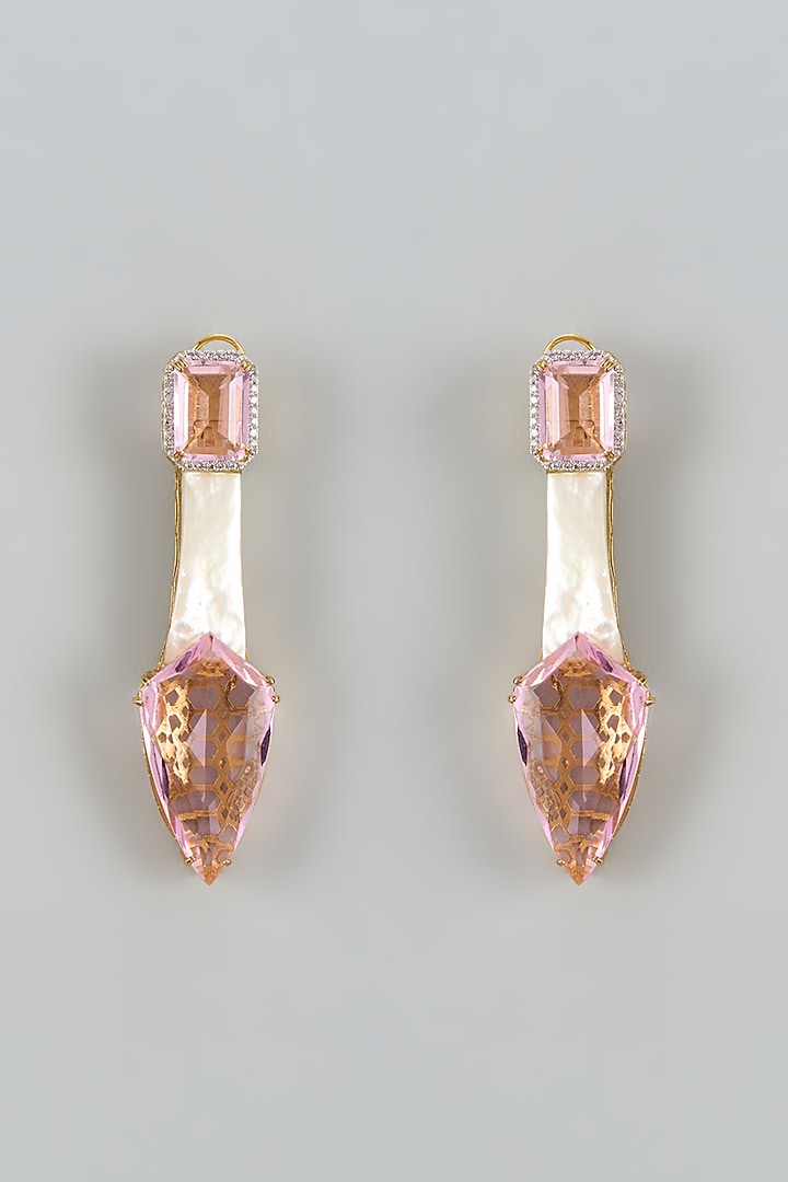 White Finish Cubic Zirconia & Mother Of Pearl Dangler Earrings by Akulya Jewels at Pernia's Pop Up Shop