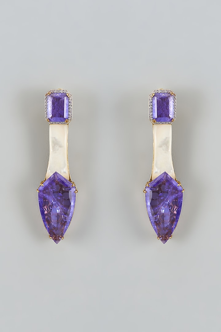 White Finish Cubic Zirconia & Mother Of Pearl Dangler Earrings by Akulya Jewels at Pernia's Pop Up Shop
