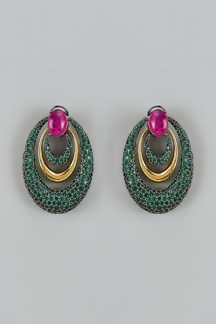 Gold Finish Pink Doublet & Cubic Zirconia Dangler Earrings by Akulya Jewels at Pernia's Pop Up Shop