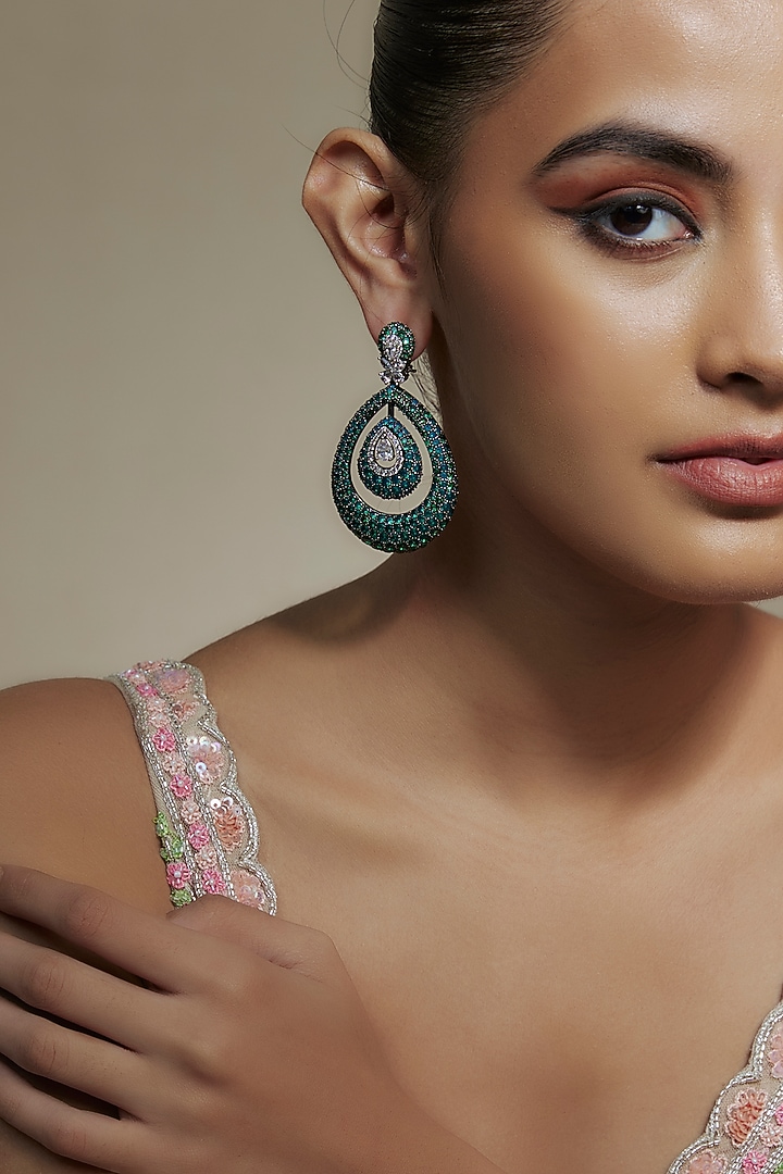 White Finish Cubic Zirconia Dangler Earrings by Akulya Jewels at Pernia's Pop Up Shop