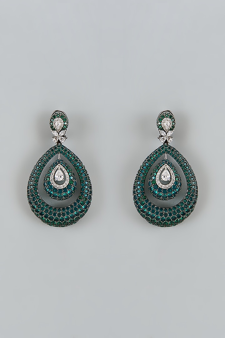 White Finish Cubic Zirconia Dangler Earrings by Akulya Jewels at Pernia's Pop Up Shop