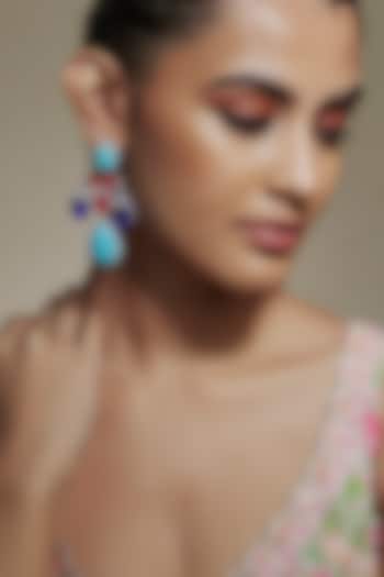White Finish Cubic Zirconia & Stone Dangler Earrings by Akulya Jewels at Pernia's Pop Up Shop