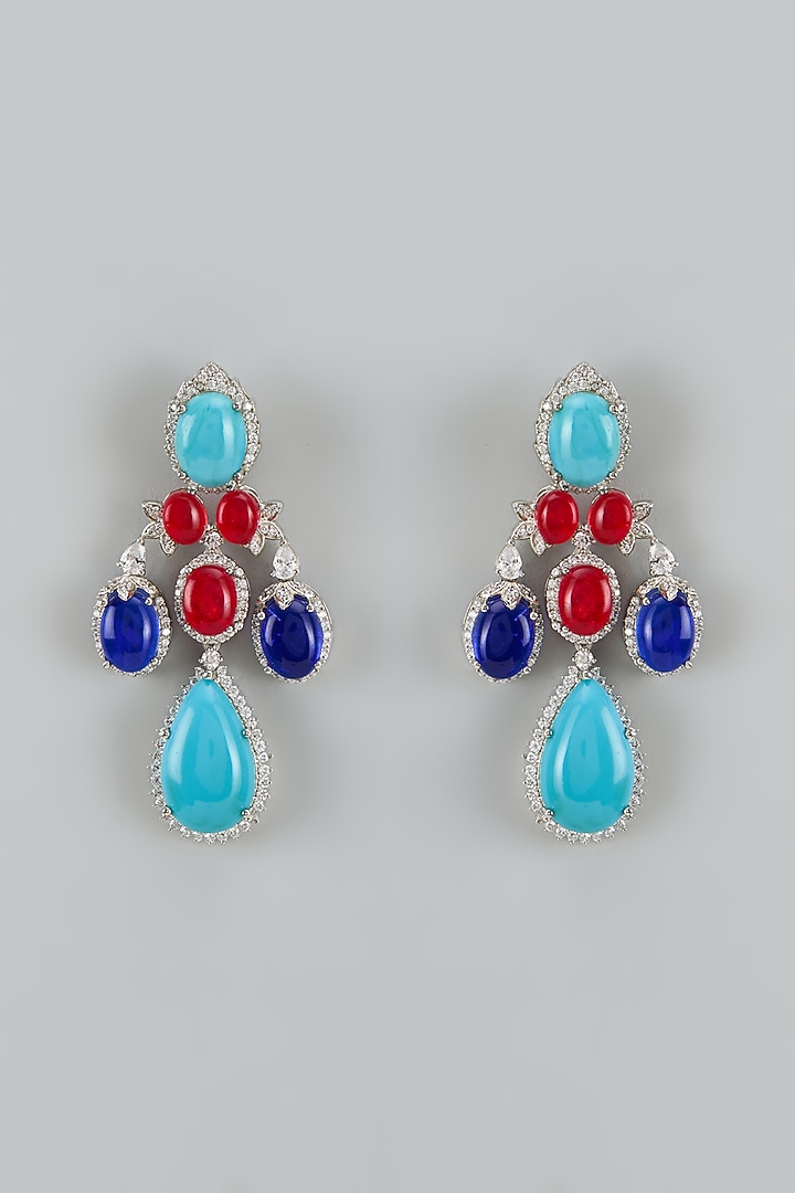 White Finish Cubic Zirconia & Stone Dangler Earrings by Akulya Jewels at Pernia's Pop Up Shop