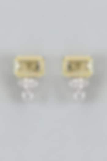 White Finish Cubic Zirconia & Doublet Stone Stud Earrings by Akulya Jewels at Pernia's Pop Up Shop