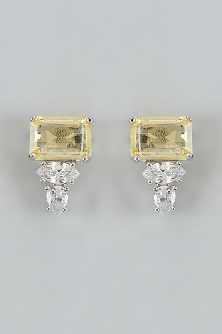 White Finish Cubic Zirconia & Doublet Stone Stud Earrings by Akulya Jewels at Pernia's Pop Up Shop