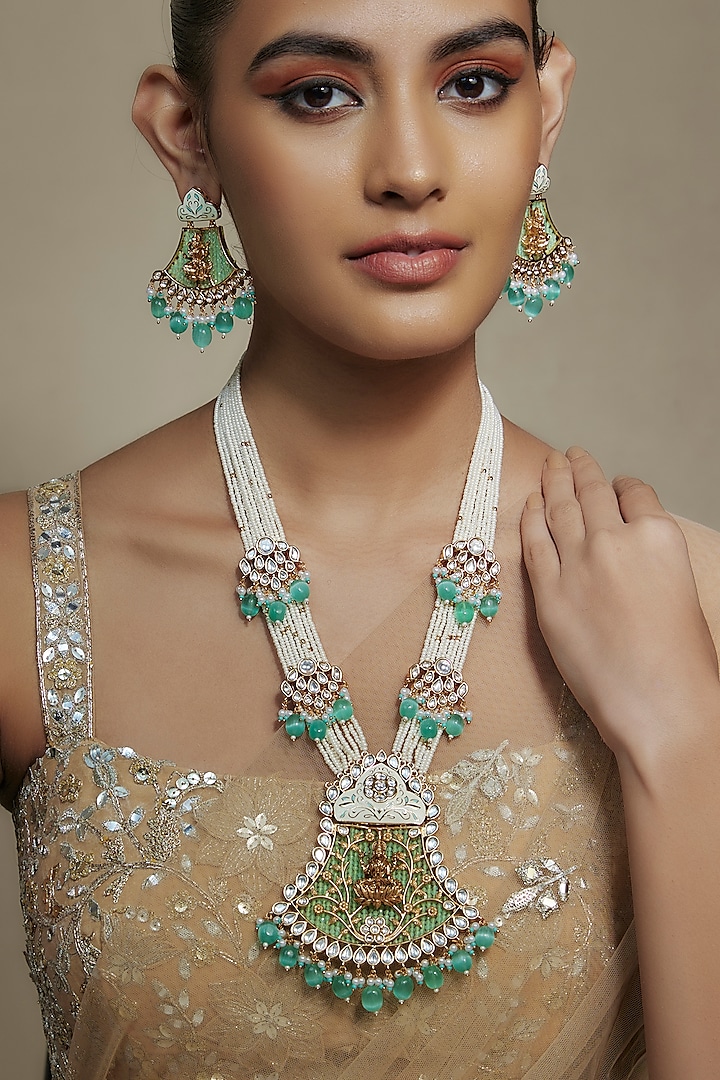 Gold Finish Kundan Polki Meenakari Mala Set by Akulya Jewels at Pernia's Pop Up Shop