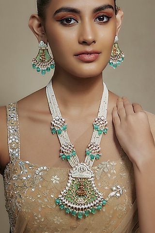 Gold Finish Kundan Polki Meenakari Mala Set by Akulya Jewels