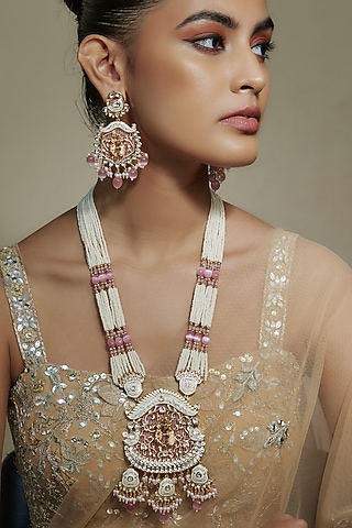 Gold Finish Kundan Polki Meenakari Mala Set by Akulya Jewels