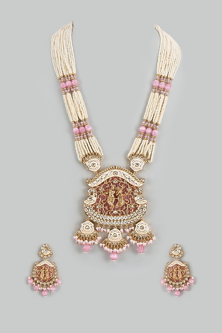 Gold Finish Kundan Polki Meenakari Mala Set by Akulya Jewels at Pernia's Pop Up Shop