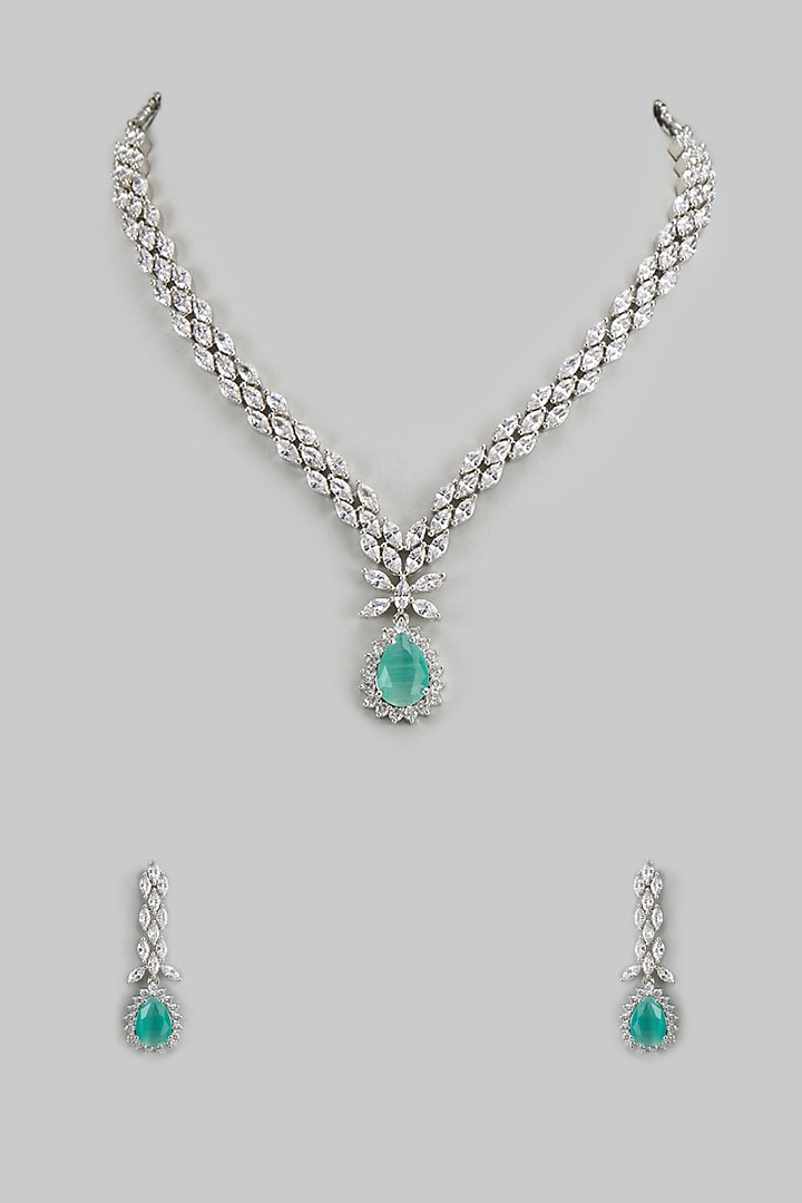 White Finish Mint Stone & Cubic Zirconia Necklace Set by Akulya Jewels at Pernia's Pop Up Shop