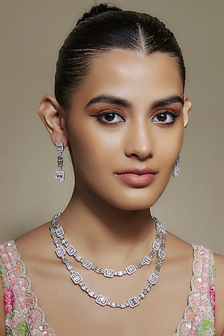 White Finish Cubic Zirconia Necklace Set by Akulya Jewels