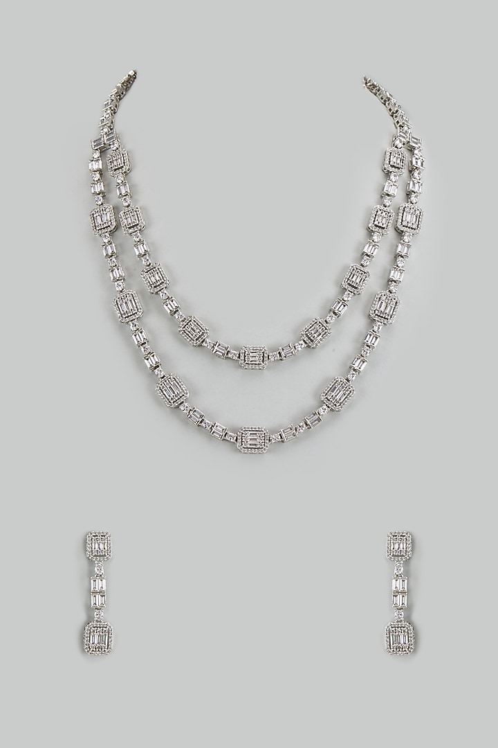 White Finish Cubic Zirconia Necklace Set by Akulya Jewels at Pernia's Pop Up Shop