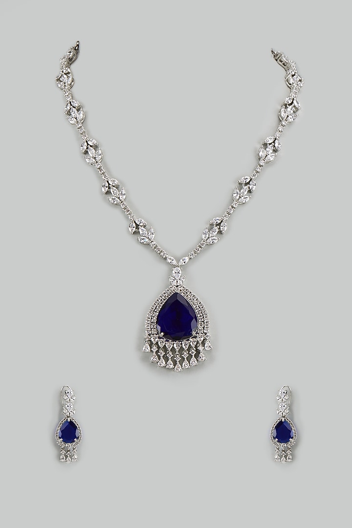 White Finish Purple Stone & Cubic Zirconia Necklace Set by Akulya Jewels at Pernia's Pop Up Shop