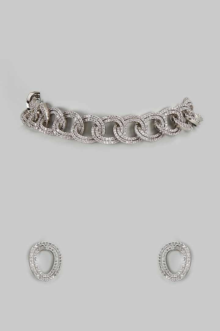 White Finish Cubic Zirconia Choker Necklace Set by Akulya Jewels at Pernia's Pop Up Shop