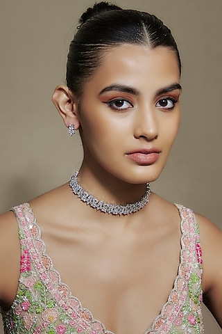 White Finish Cubic Zirconia Choker Necklace Set by Akulya Jewels