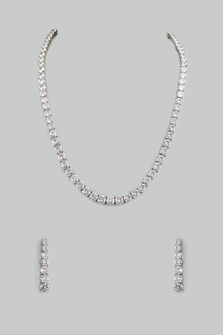 White Finish Cubic Zirconia Long Necklace Set by Akulya Jewels at Pernia's Pop Up Shop