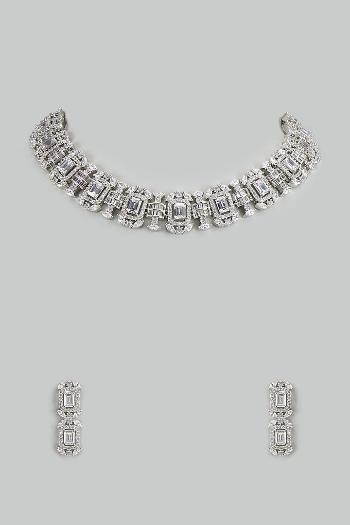 White Finish Cubic Zirconia Choker Necklace Set by Akulya Jewels