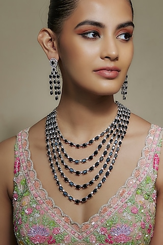 White Finish Cubic Zirconia Layered Necklace Set by Akulya Jewels