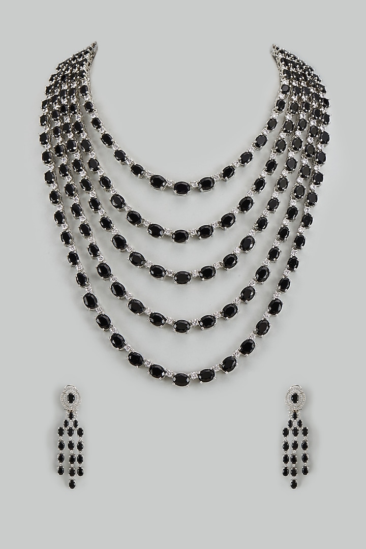White Finish Cubic Zirconia Layered Necklace Set by Akulya Jewels at Pernia's Pop Up Shop