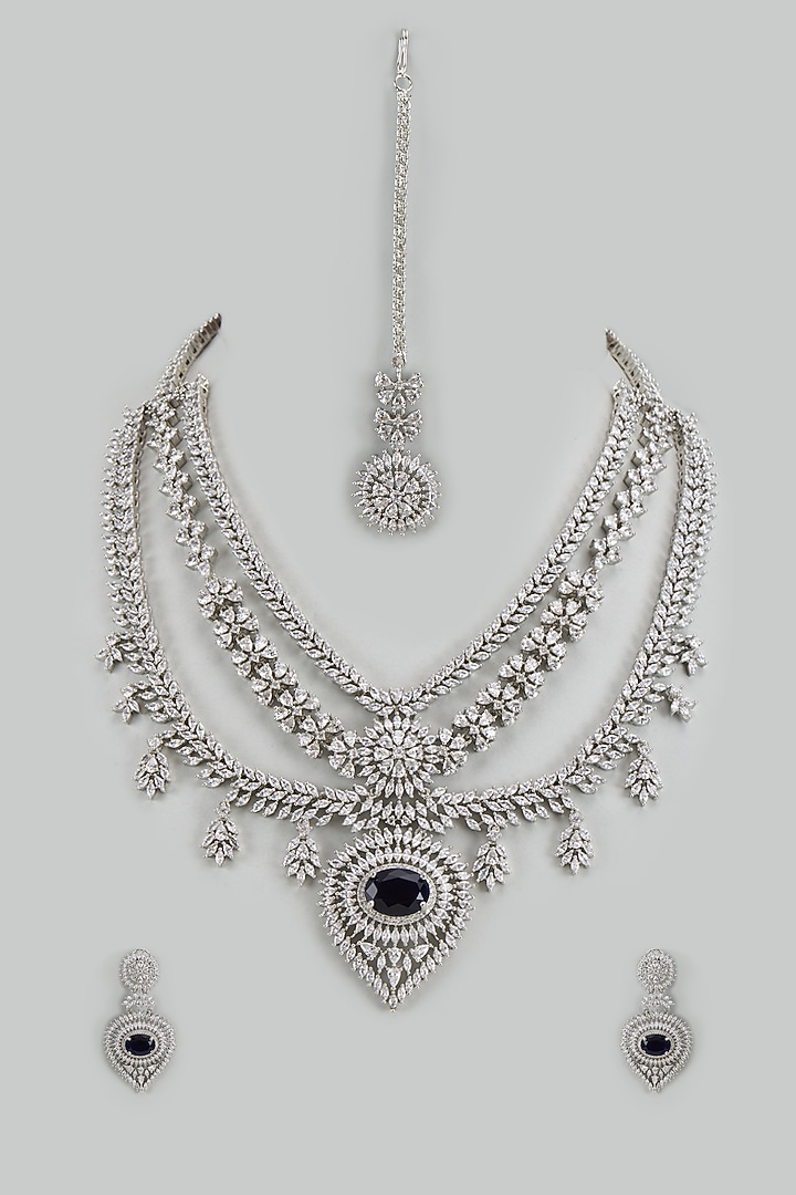 White Finish Cubic Zirconia Layered Necklace Set by Akulya Jewels at Pernia's Pop Up Shop